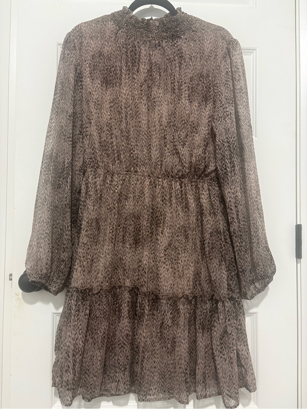 Gilli Taupe and Black Smocked Tier Dress